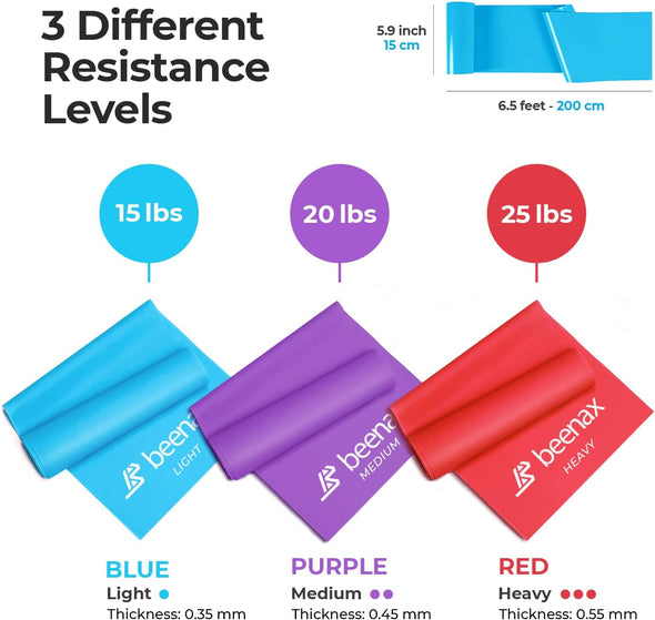 Long Resistance Bands (Set of 3) - Red, Purple, Blue