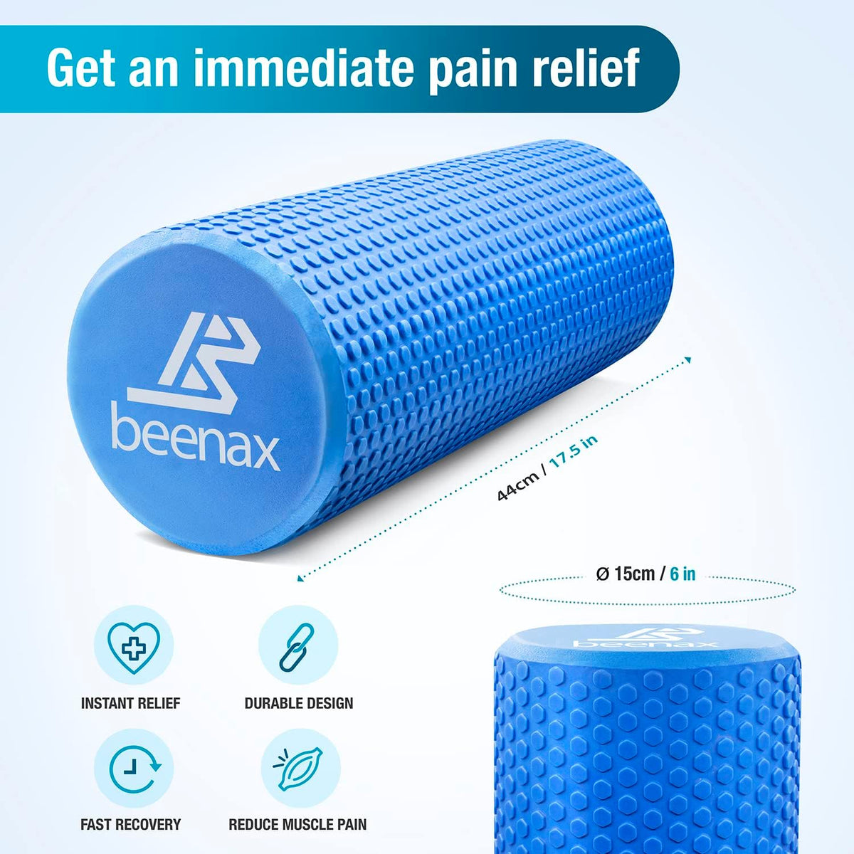 Foam Roller 44cm, Lightweight Muscle Roller Blue Beenax
