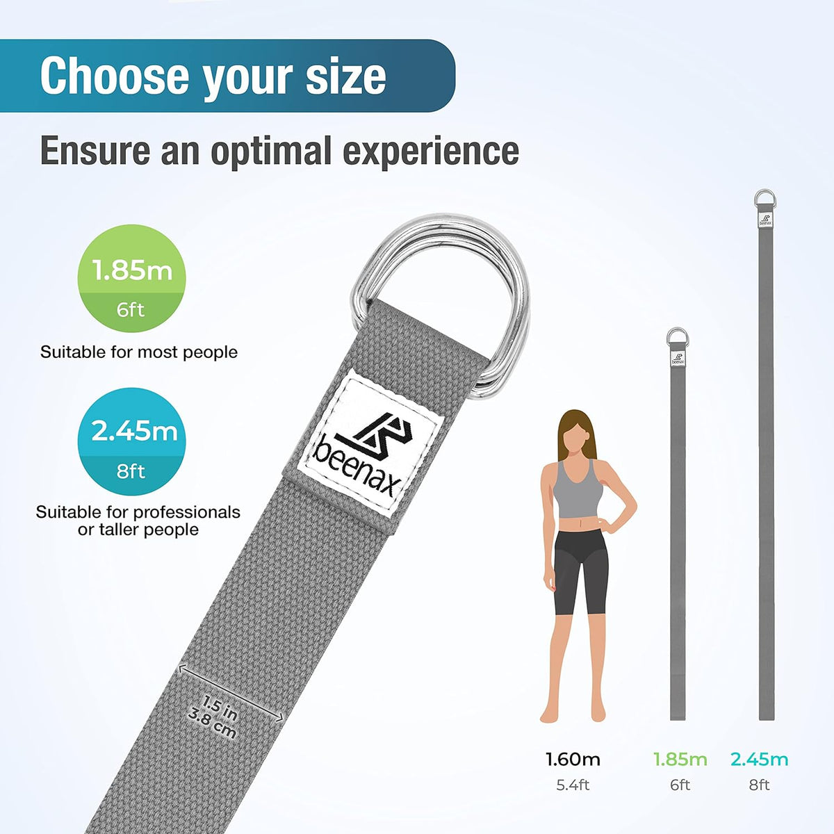 Yoga Strap Belt 1.85M, 2.45M - Grey – Beenax