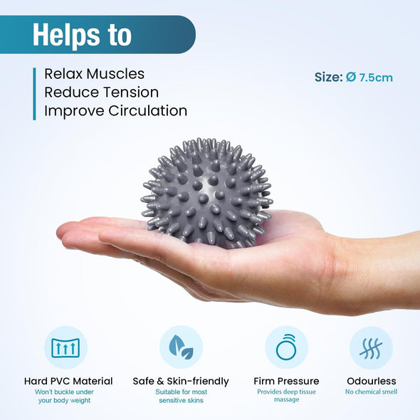 Foot Massage Roller and Hard Spiky Ball Set - Grey