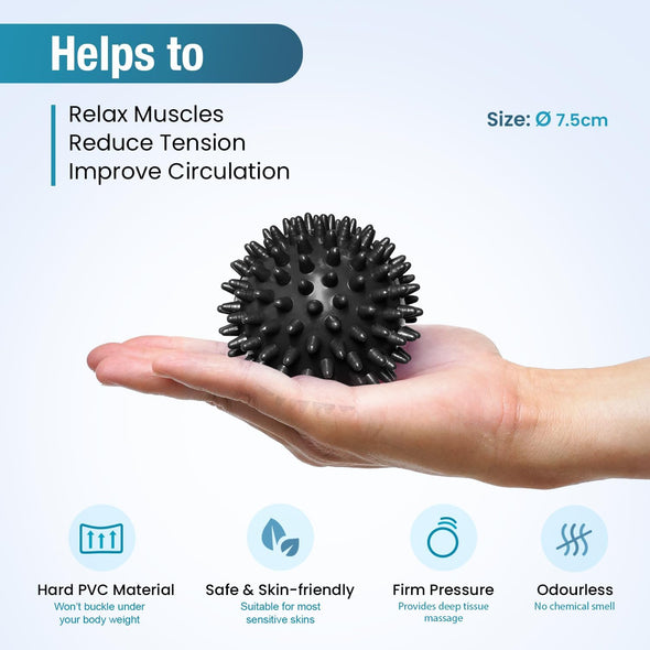 Foot Massage Roller and Hard Spiky Ball Set - Black