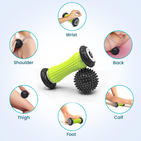 Foot Massage Roller and Hard Spiky Ball Set - Black