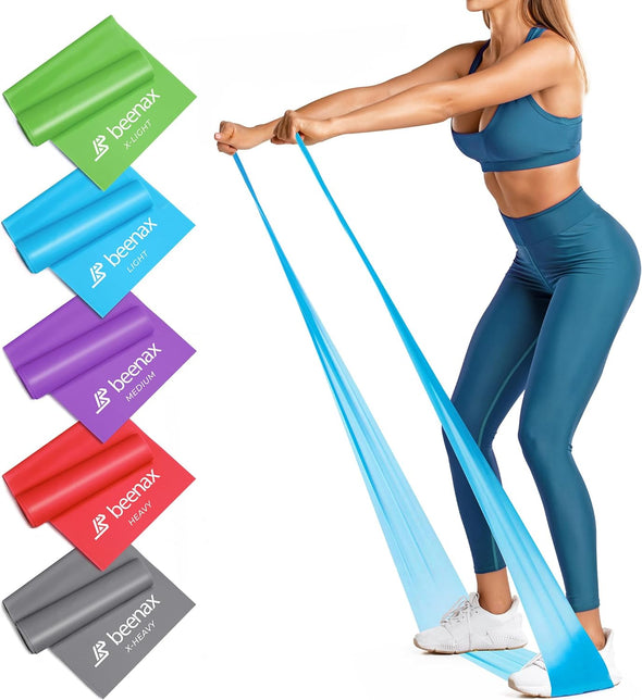 Long Resistance Bands (Set of 5) - Grey, Red, Purple, Blue, Green