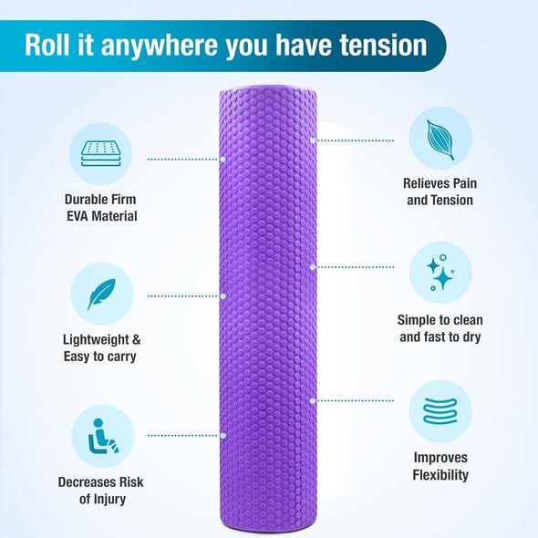 Foam Roller 90cm, Lightweight Muscle Roller - Purple