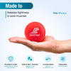 Beenax red lacrosse massage ball displayed on the palm of a hand.