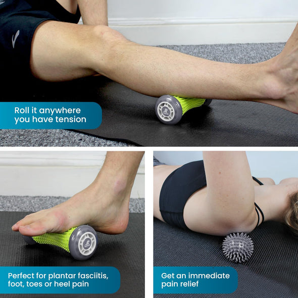 Foot Massage Roller and Hard Spiky Ball Set - Grey