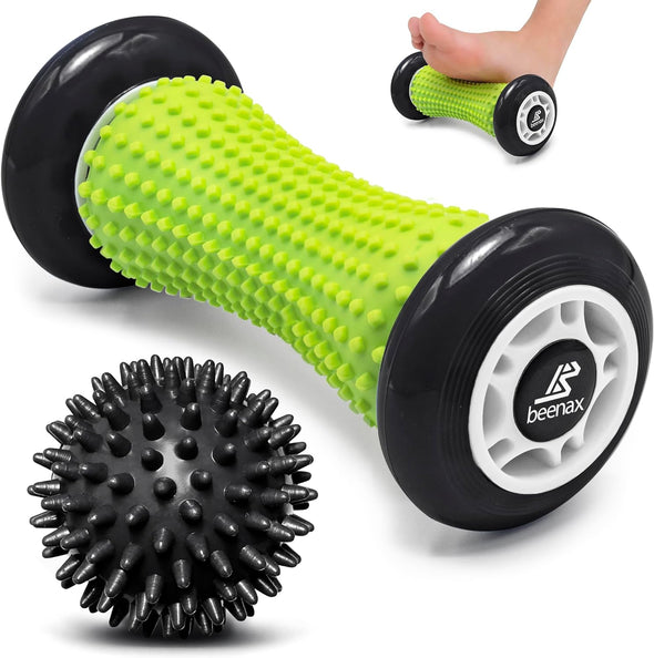 Foot Massage Roller and Hard Spiky Ball Set - Black