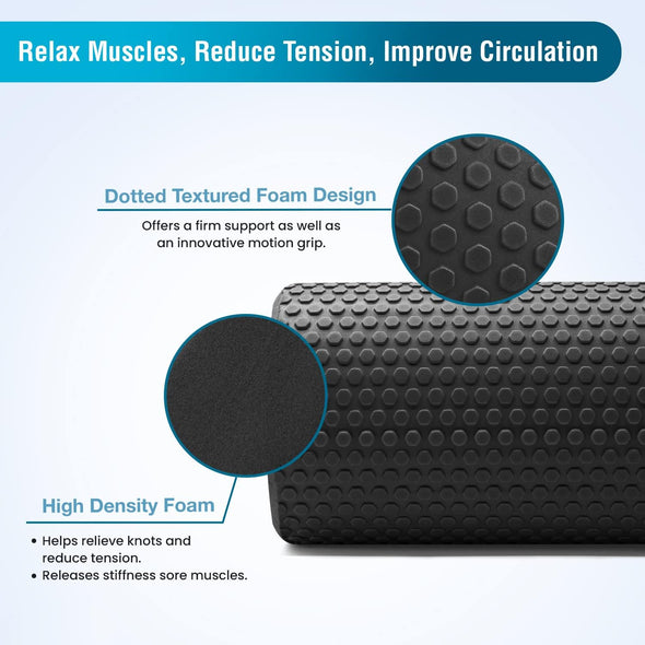 Foam Roller 44cm, Lightweight Muscle Roller - Black