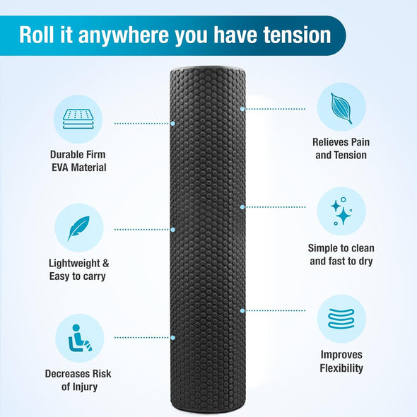 Foam Roller 90cm, Lightweight Muscle Roller - Black