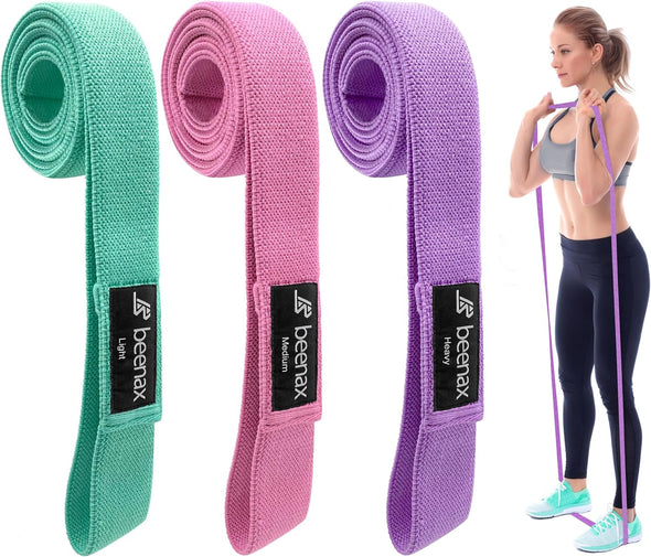 Long Fabric Resistance Bands (Set of 3) - Violet, Pink, Green