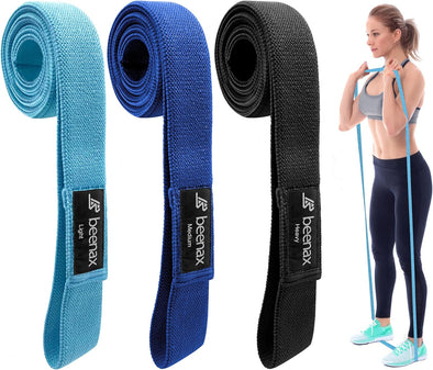 Long Fabric Resistance Bands (Set of 3) - Black, Navy, Blue