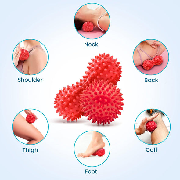 Hard Spiky Massage Ball Roller Set - Red