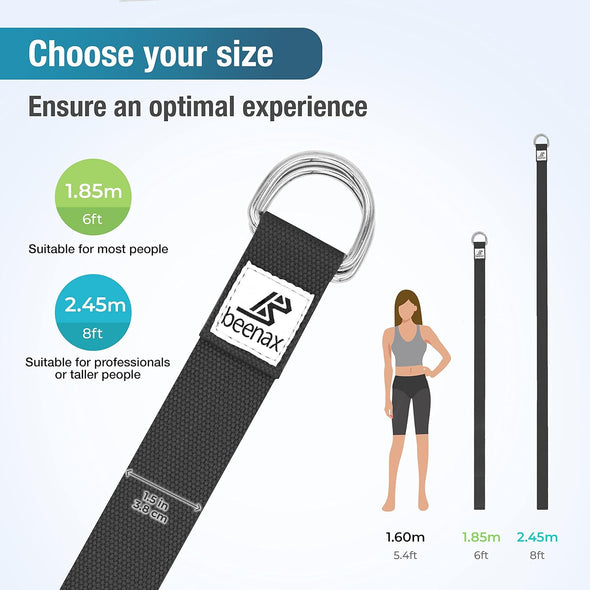 Yoga Strap Belt 1.85M, 2.45M - Black
